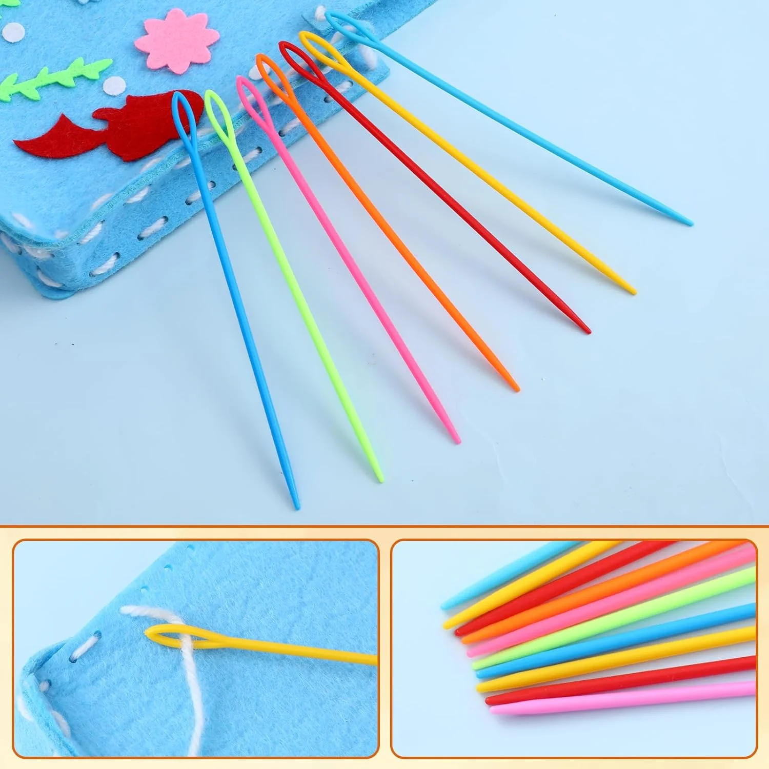 بسته 32 عددی سوزن خیاطی پلاستیکی با نخ‌کن گلدار، سوزن‌های کوبلن‌دوزی پلاستیکی رنگارنگ با سوراخ بزرگ برای کودکان، سوزن پشمی برای خیاطی، مناسب برای DIY، خیاطی و صنایع دستی