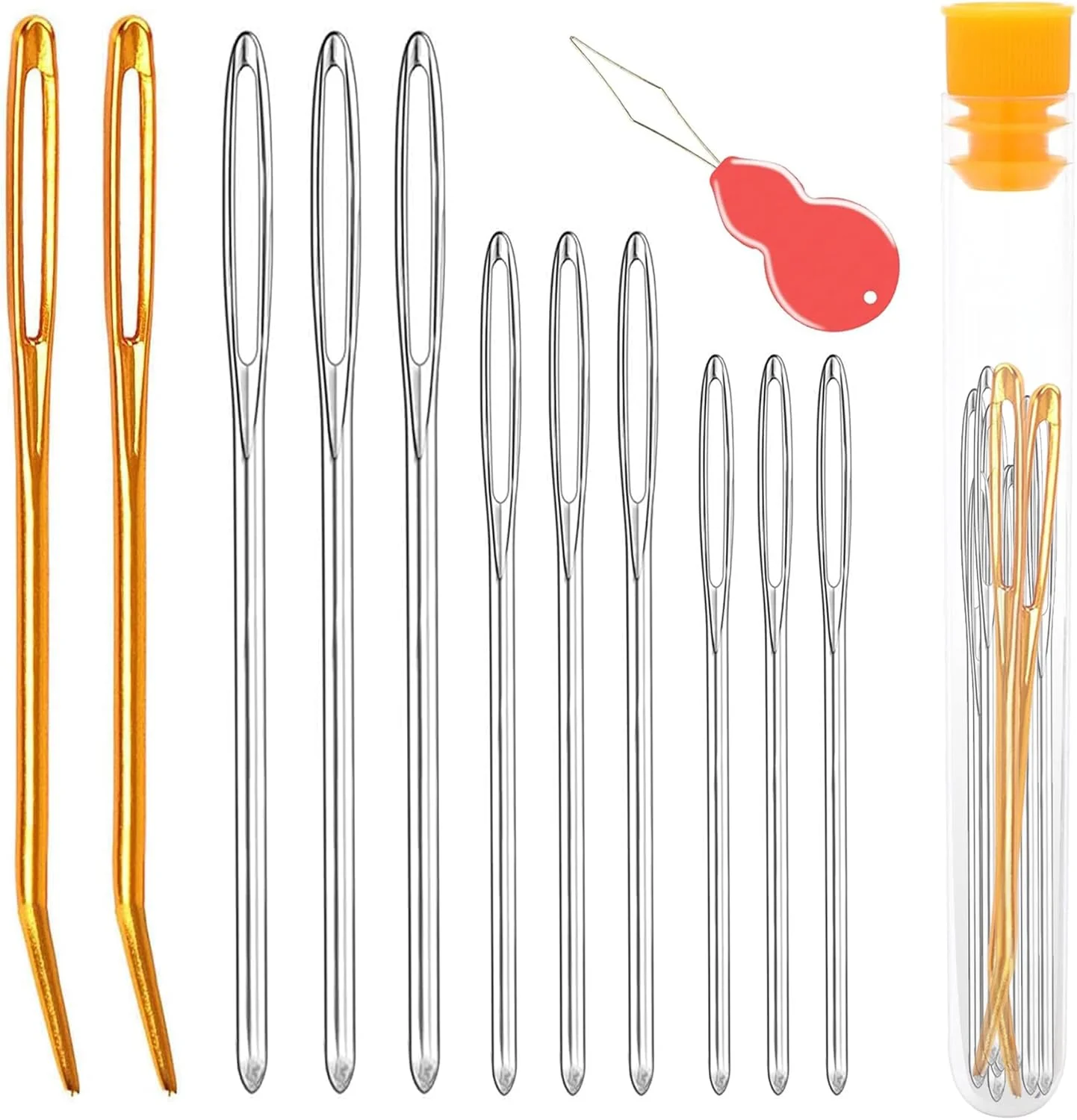 ست سوزن خیاطی پیکدمن با چشم بزرگ 11 عددی، سوزن های ضخیم چشم بزرگ استیل ضد زنگ و سوزن های ملیله دوزی خمیده برای ملیله دوزی، دوخت پشم، بافندگی، رفو، چرم، تعمیر بوم فرش