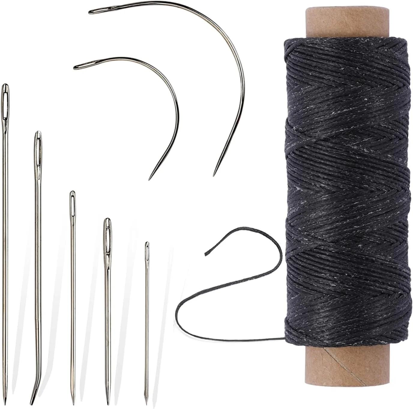 نخ موم زده پیمویس 55 یاردی به همراه 7 عدد سوزن چرمی برای دوخت دستی، نخ موم زده تخت 150D، سوزن های تعمیر چرم برای دوخت اثاثه یا لوازم داخلی، کیف های چرمی، بوم، مبل و مبلمان نخ موم زده پیمویس 55 یاردی به همراه 7 عدد سوزن چرمی برای دوخت دستی، نخ موم زده تخت 150D، سوزن های تعمیر چرم برای دوخت اثاثه یا لوازم داخلی، کیف های چرمی، بوم، مبل و مبلمان