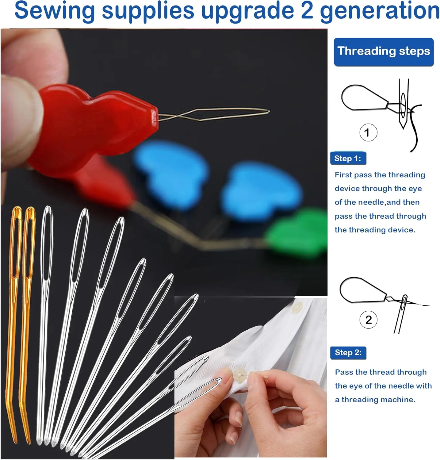 ست سوزن خیاطی پیکدمن با چشم بزرگ 11 عددی، سوزن های ضخیم چشم بزرگ استیل ضد زنگ و سوزن های ملیله دوزی خمیده برای ملیله دوزی، دوخت پشم، بافندگی، رفو، چرم، تعمیر بوم فرش