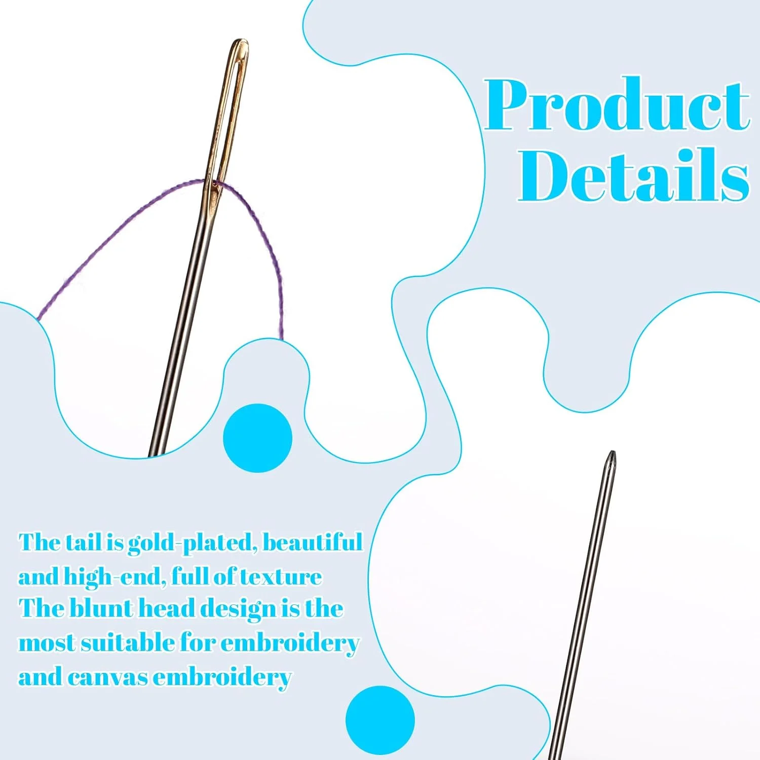 15 عدد سوزن گلدوزی چشم بزرگ، سوزن های گلدوزی برای خیاطی دستی سایز 22، 24 و 26، سوزن نوک گرد نخ گلدوزی، سوزن استیل ضد زنگ برای صنایع دستی خیاطی دستی