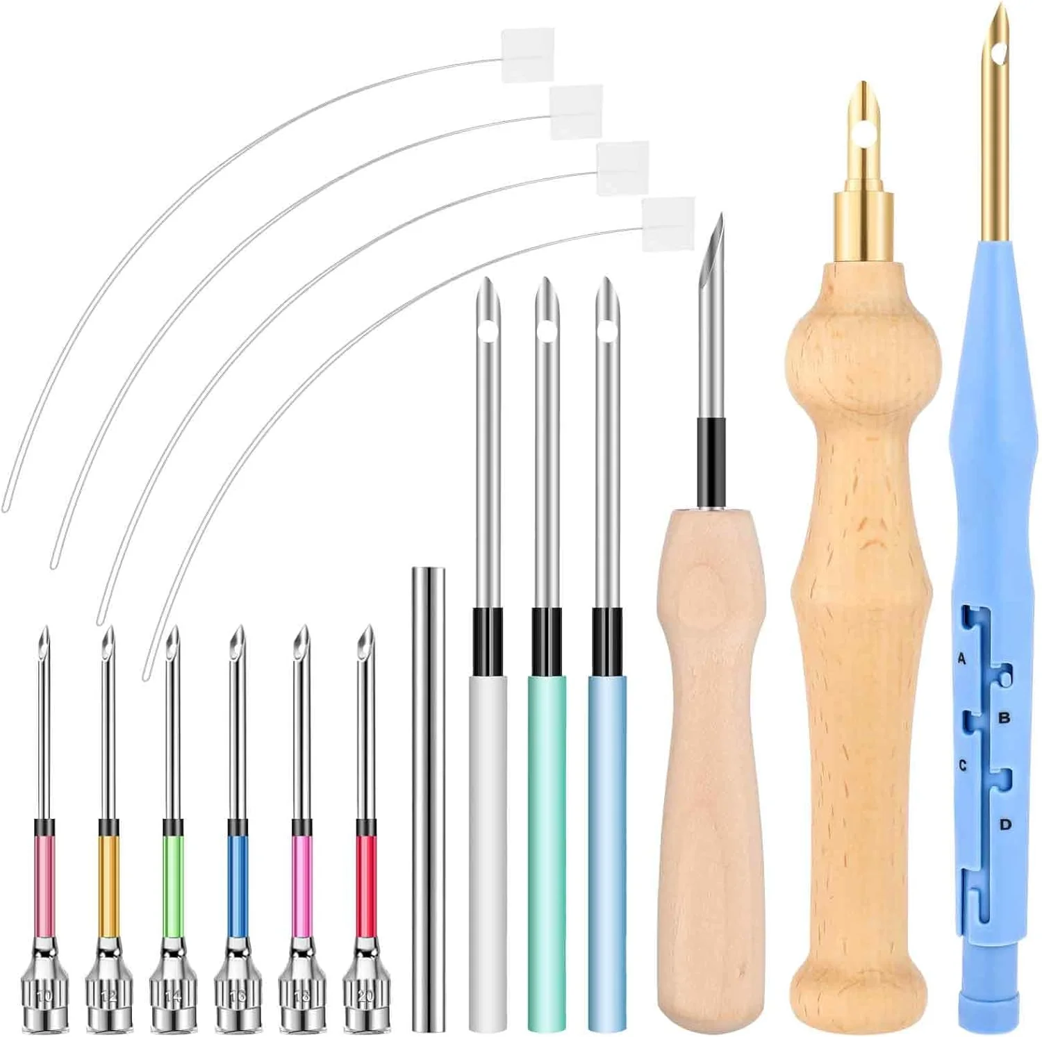 ست سوزن پانچ پیرییوو 18 تکه، ابزار سوزن پانچ قابل تنظیم، ست سوزن پانچ، کیت های گلدوزی پانچ سوزنی، کیت های سوزن پانچ بزرگسالان مبتدی، دوخت تزئینی
