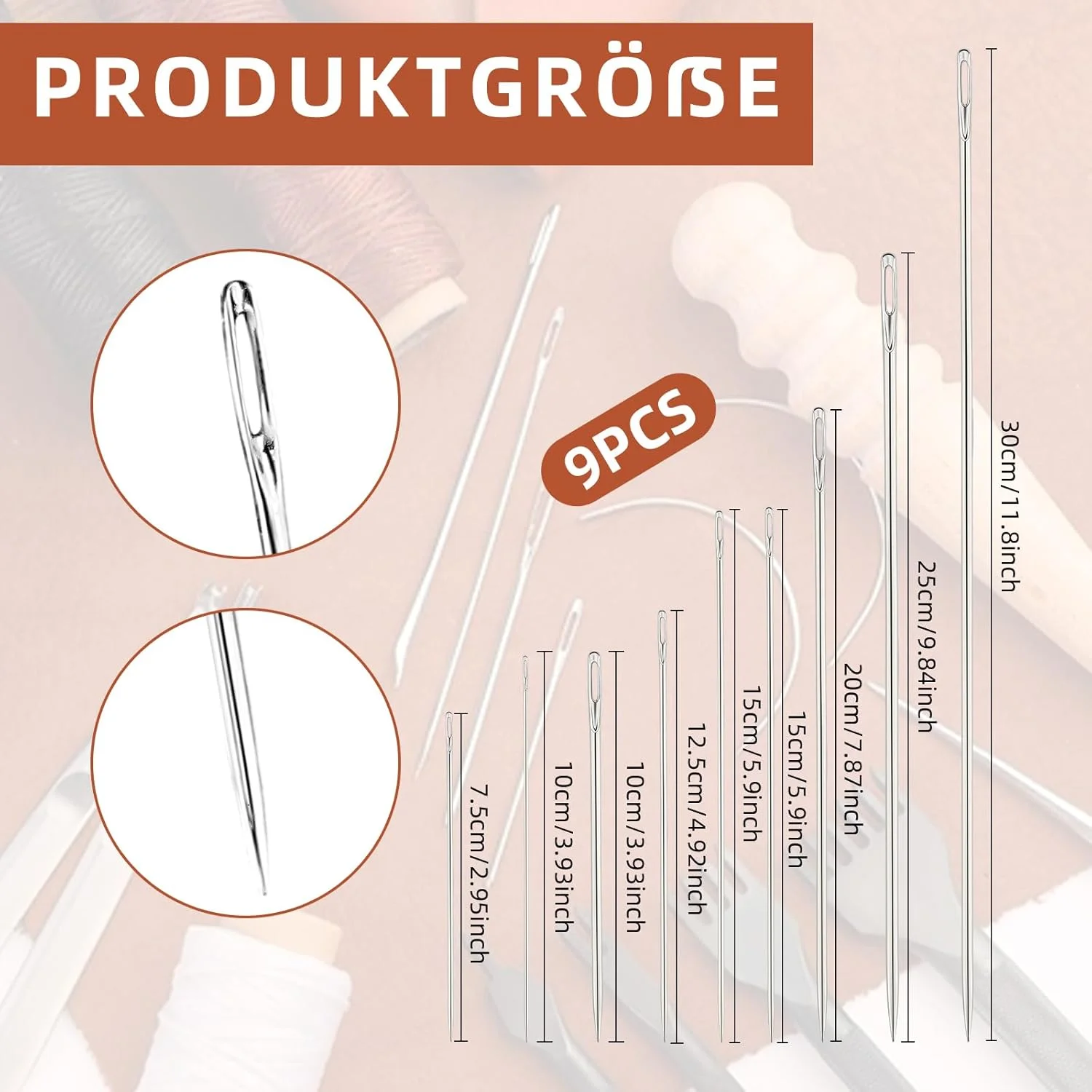 ست سوزن خیاطی 9 عددی با چشمی بزرگ، شامل سوزن های دستی و سوزن های رفو، سوزن خیاطی چشمی بزرگ برای گلدوزی، خیاطی، کوک متقاطع، چرم و صنایع دستی، 7.5/10/12.5/15/20/25/30 سانتی متر ست سوزن خیاطی 9 عددی با چشمی بزرگ، شامل سوزن های دستی و سوزن های رفو، سوزن خیاطی چشمی بزرگ برای گلدوزی، خیاطی، کوک متقاطع، چرم و صنایع دستی، 7.5/10/12.5/15/20/25/30 سانتی متر