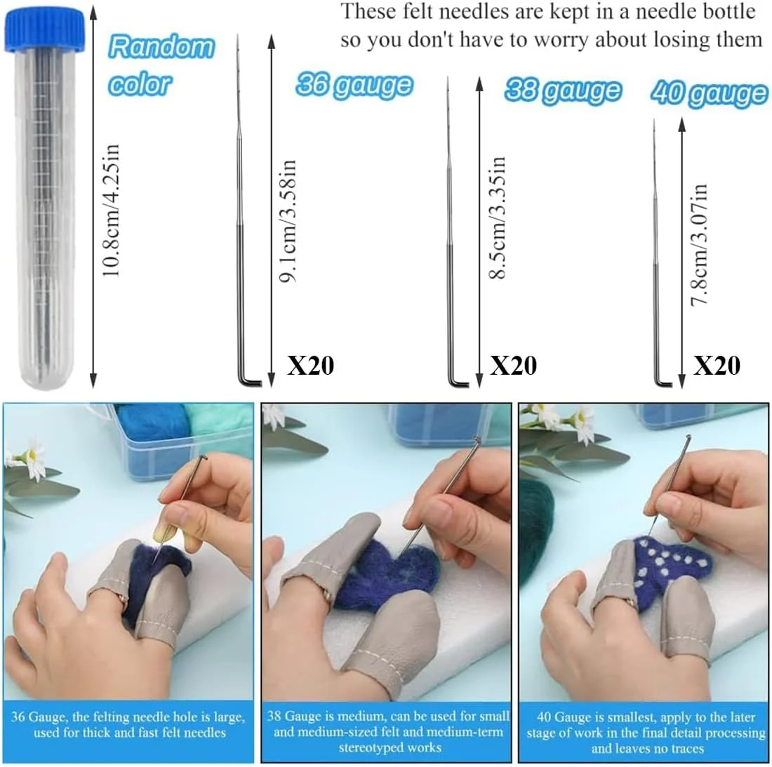 ست سوزن نمد دوزی 60 عددی، ظریف، متوسط، ضخیم، شامل سه دسته چوبی و یک جفت انگشتانه، مناسب برای نمد دوزی پشم DIY