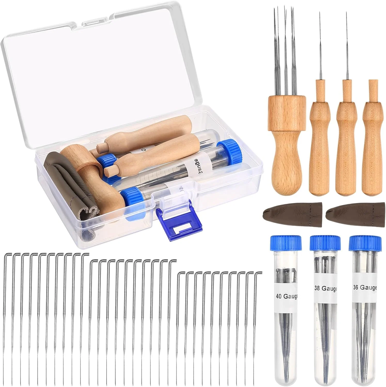 ست سوزن نمد دوزی 38 تکه برای نمد دوزی خشک، ست نمد دوزی سوزنی، ست سوزن نمد دوزی 3 سایز، کیت استارتر نمد دوزی سوزنی با دسته سوزن نمد دوزی چوبی، ست های نمد دوزی پشمی برای مبتدیان صنایع دستی