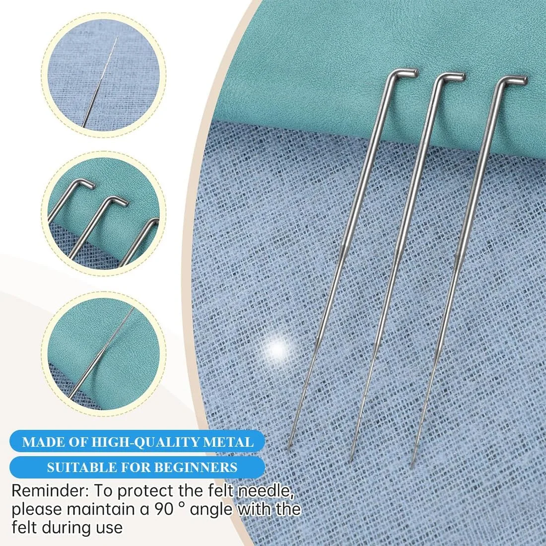 ست سوزن نمد دوزی 60 عددی، ظریف، متوسط، ضخیم، شامل سه دسته چوبی و یک جفت انگشتانه، مناسب برای نمد دوزی پشم DIY