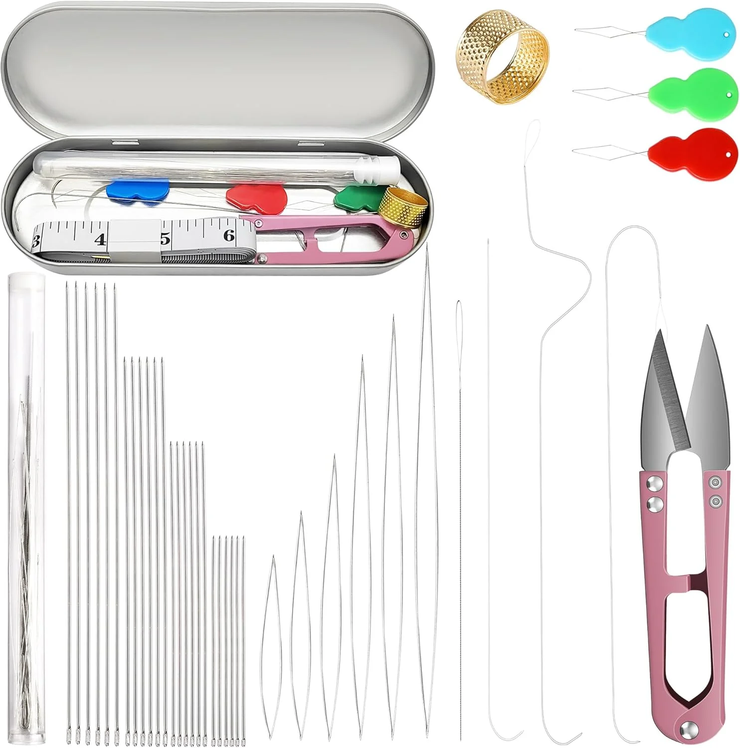 مجموعه سوزن مهره‌بافی Peirich شامل 42 قطعه، سوزن‌های مهره‌بافی خمیده چشم بزرگ، سوزن‌های بلند و مستقیم نخ مهره‌بافی، سوزن‌های مهره‌های دانه‌ای، سوزن‌های مهره‌بافی چشم بزرگ، سوزن‌های مهره‌بافی گیره‌ای برای ساخت جواهرات