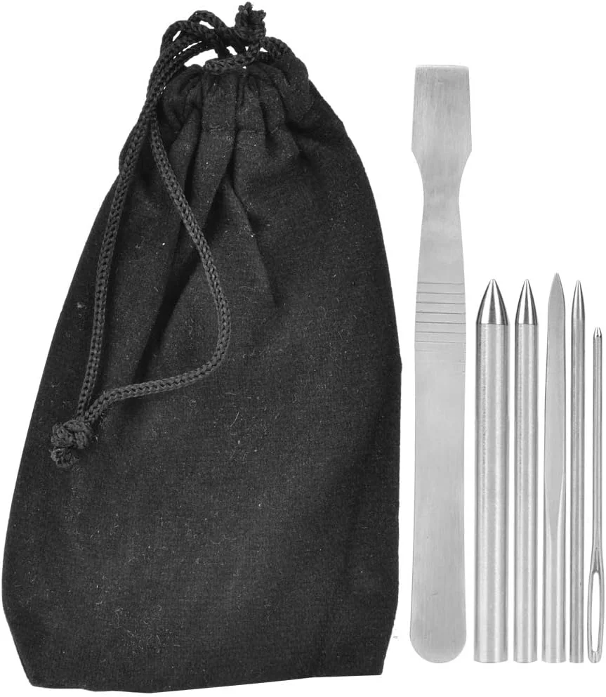 ست سوزن بافت پاراکورد 6 عددی، ست سوزن بندکشی استیل ضد زنگ، ابزار بافت دستبند، سوزن صاف، سوزن سوراخ دار