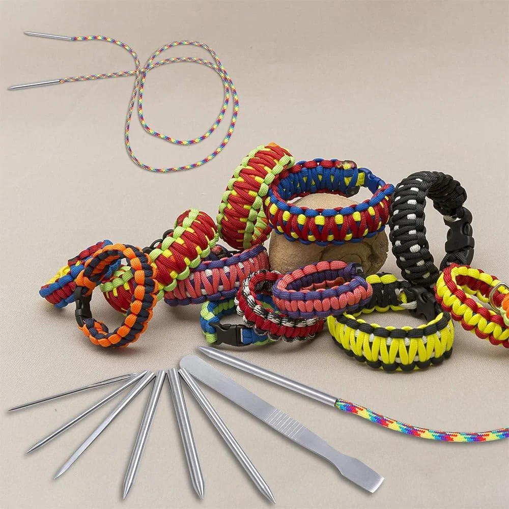 بسته 6 عددی سوزن های پاراکورد استیل ضد زنگ با کیف مخملی، ابزار صاف کننده پاراکورد برای بافت دستبند، بند کفش DIY بسته 6 عددی سوزن های پاراکورد استیل ضد زنگ با کیف مخملی، ابزار صاف کننده پاراکورد برای بافت دستبند، بند کفش DIY