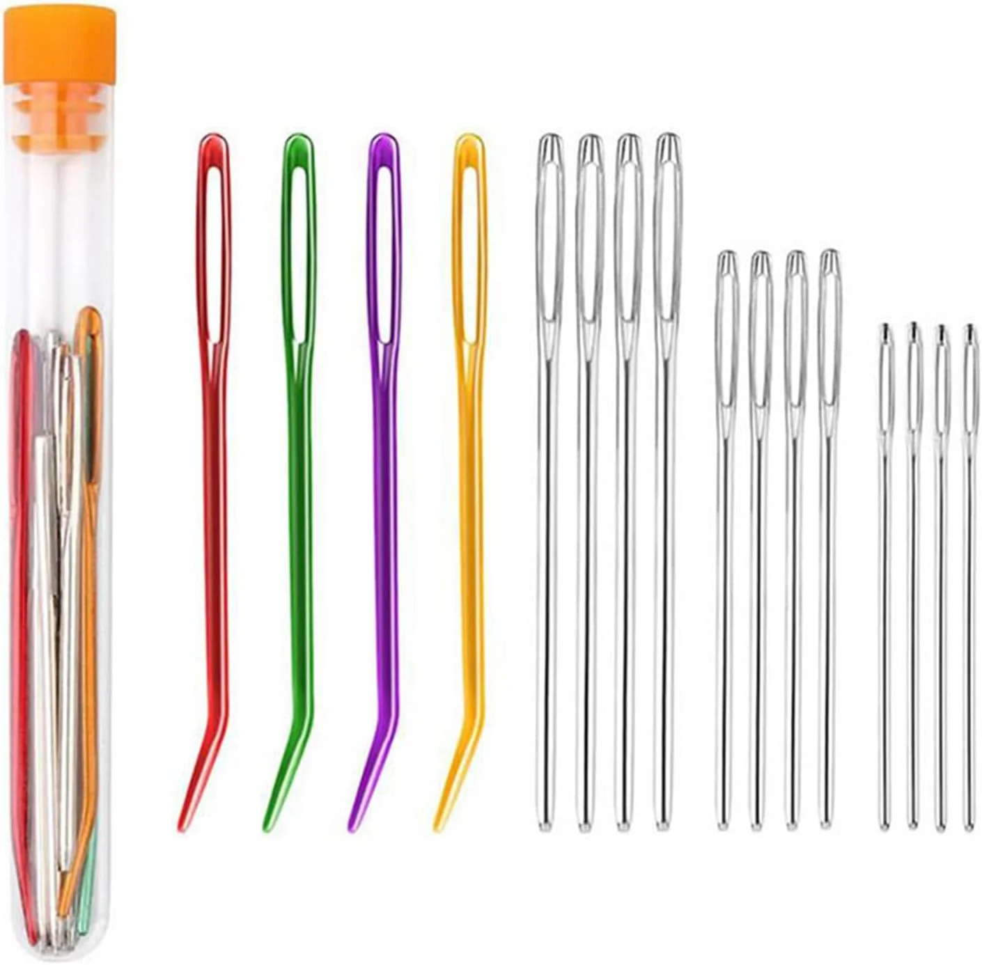 16 عدد سوزن ضخیم ته گرد با سوراخ بزرگ - سوزن های رفو برای پشم - سوزن های قلاب بافی و خیاطی - سوزن های ملیله دوزی برای بافندگی و صنایع دستی DIY (رنگ های تصادفی)