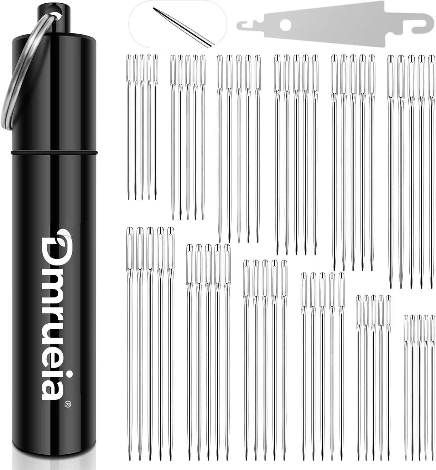 ست 60 عددی سوزن خیاطی با جعبه آلومینیومی - 6 سایز (2.6 اینچ، 2.4 اینچ، 2.2 اینچ، 2.0 اینچ، 1.8 اینچ، 1.6 اینچ) سوزن های گلدوزی چشم بزرگ - تیز، صاف و نخ کشی آسان برای گلدوزی، لحاف دوزی، صنایع دستی