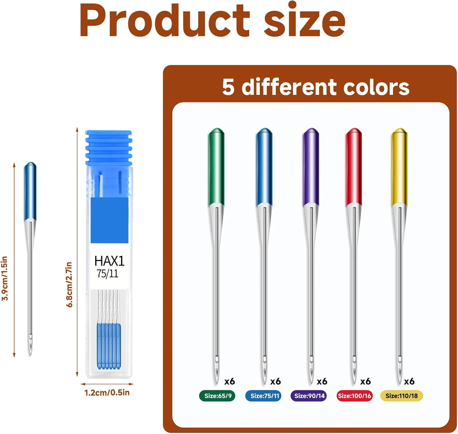سوزن چرخ خیاطی OIHCAZ، 30 عدد، سوزن های خیاطی در اندازه های مختلف 65/9–110/18، ساق تخت رنگی، سازگار با چرخ خیاطی های سینگر، برادر و قدیمی