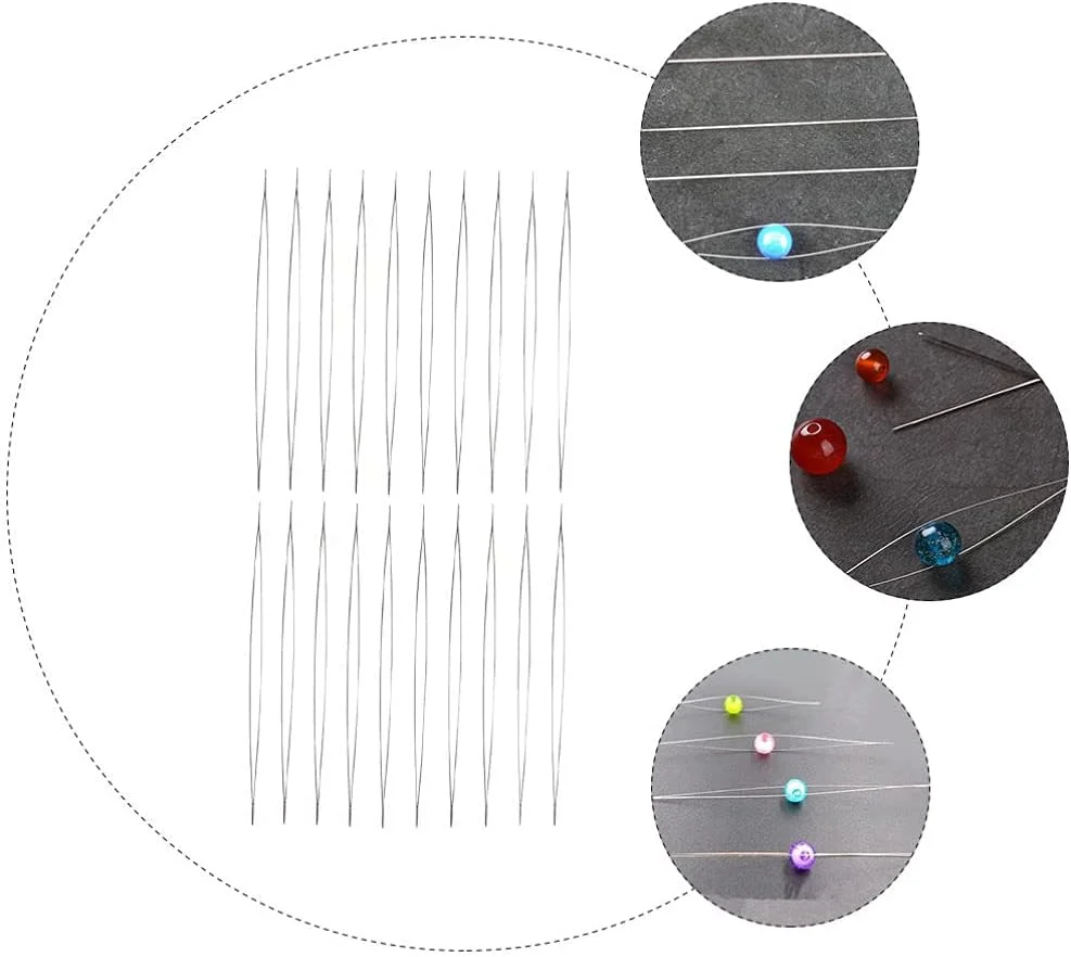 20 عدد سوزن مهره‌زنی بازشو، سوزن‌های مهره‌ای سیم آهنی، سوزن‌های گلدوزی مهره‌زنی مستقیم بلند برای ساخت جواهرات با نخ مهره‌ها