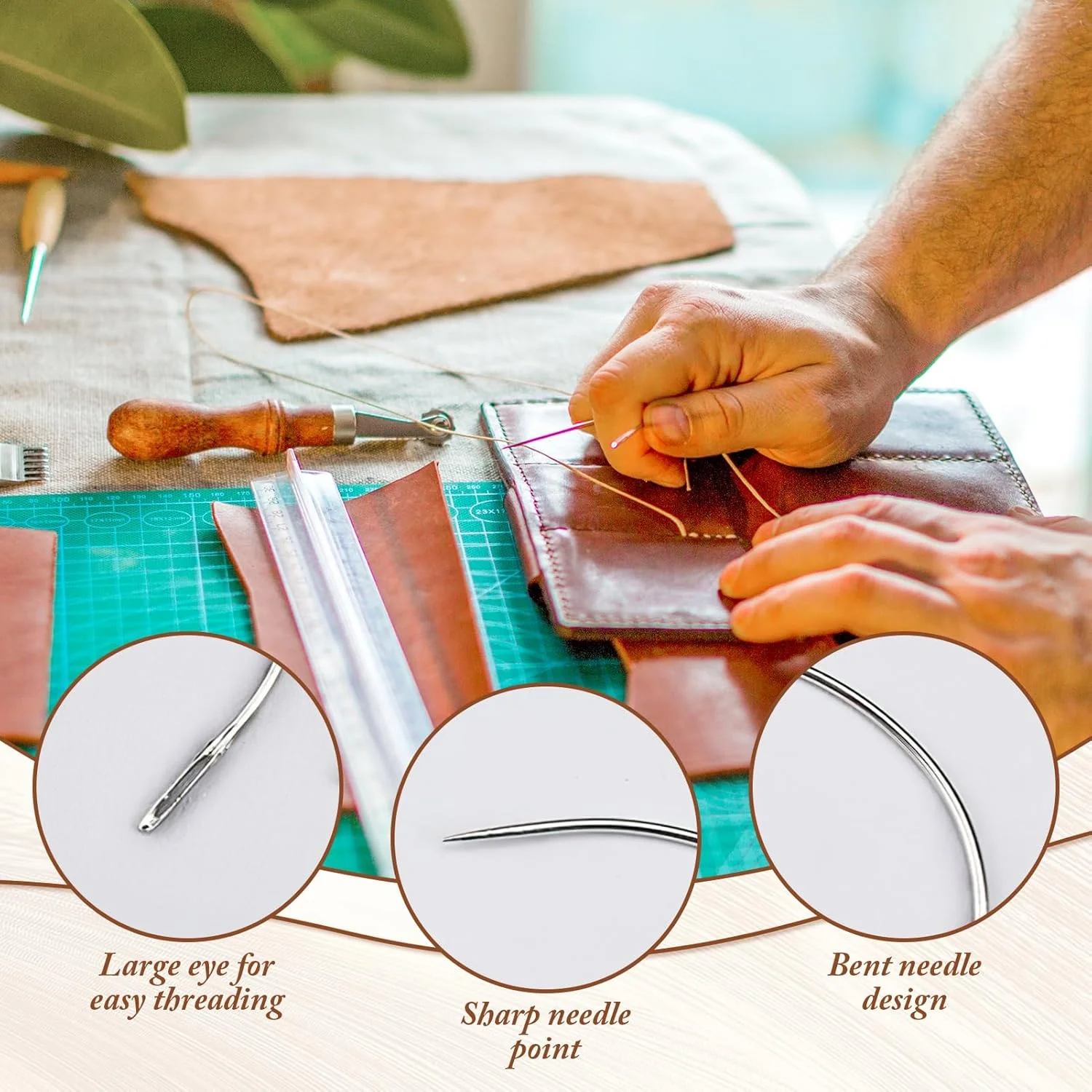نودکوز 12 عدد سوزن خمیده، سوزن خمیده روکش C شکل، 6 سایز سوزن خمیده برای خیاطی دستی، سوزن تعمیر چرم برای تعمیر خیاطی فرش چرم بوم بافتنی صنایع دستی