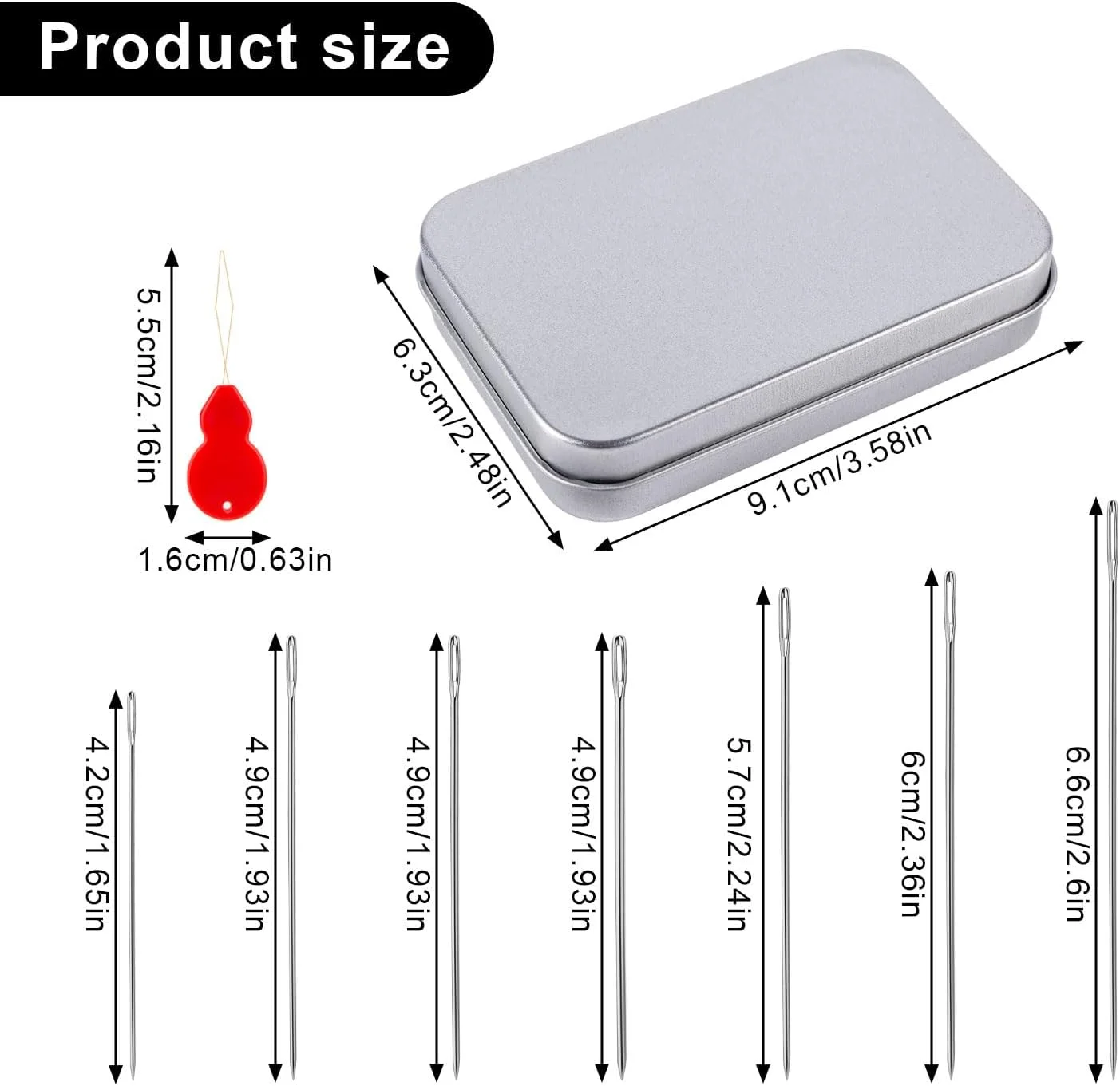 مجموعه سوزن خیاطی NQEUEPN شامل 40 عدد سوزن خیاطی دستی چشم بزرگ در 7 سایز، سوزن های استیل ضد زنگ به همراه سوزن نخ کن، سوزن های لحاف دوزی، سوزن های گلدوزی برای کارهای دستی