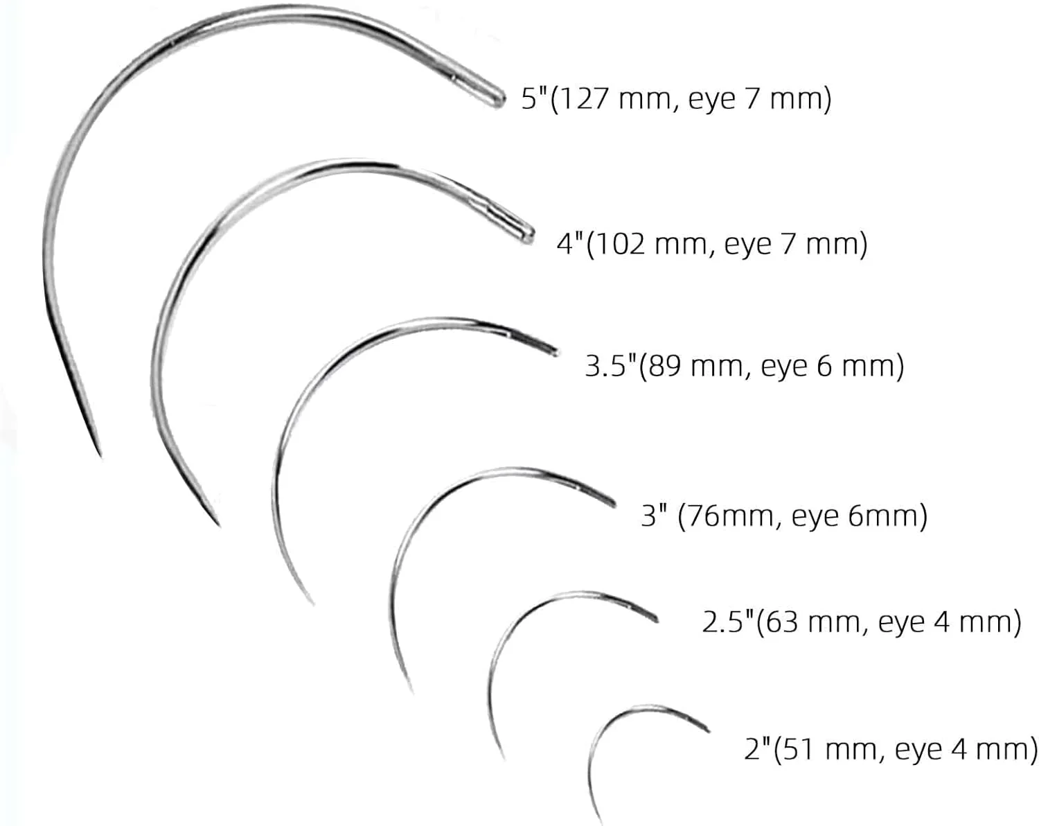 نیاتا 12 عدد سوزن چرمی خمیده، سوزن های خیاطی خمیده ظریف، سوزن های چرمی دوزی، سوراخ بزرگ، 2 اینچ 2.5 اینچ 3.5 اینچ 4 اینچ 5 اینچ سوزن چرمی C شکل برای تعمیر چرم، DIY