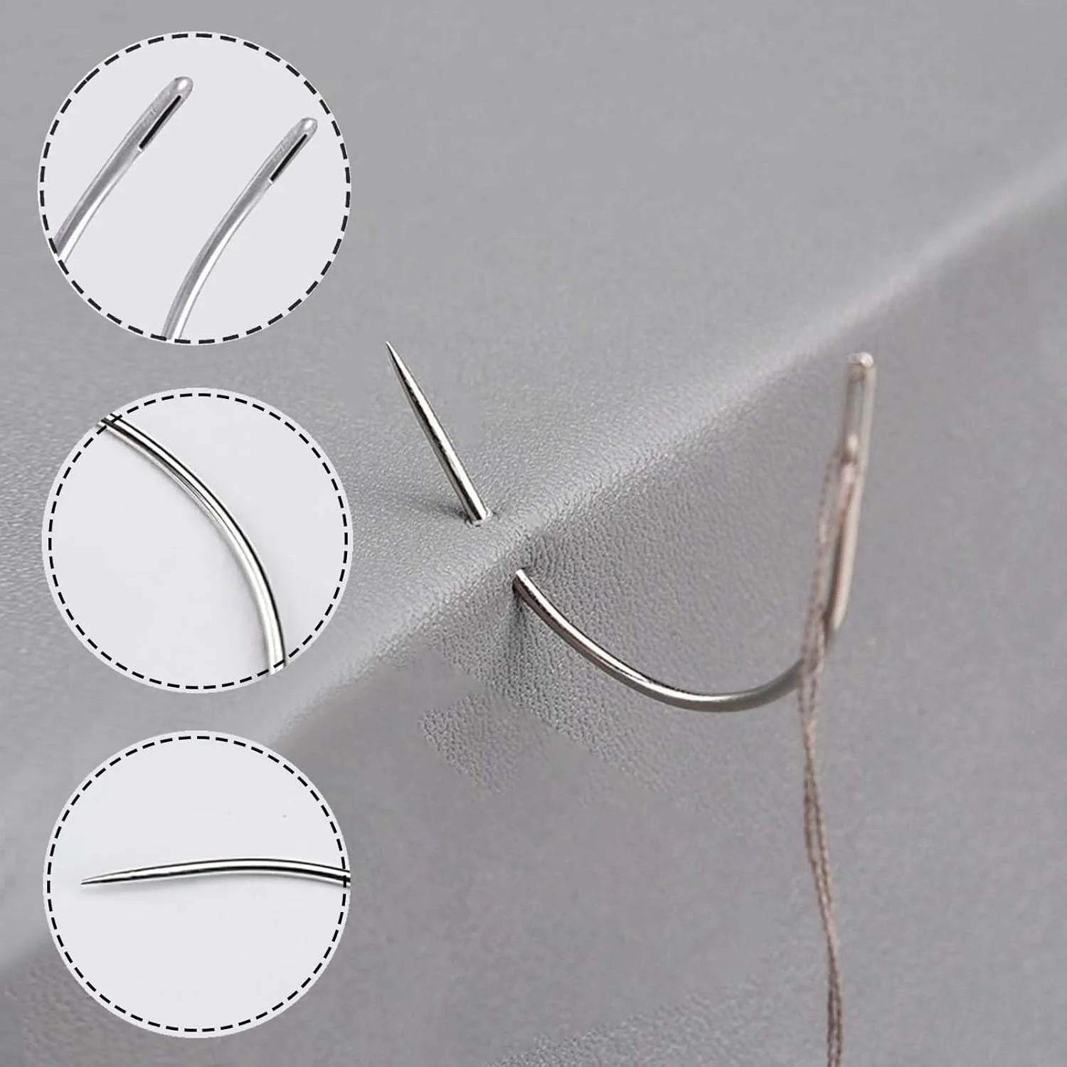 نیاتا 12 عدد سوزن چرمی خمیده، سوزن های خیاطی خمیده ظریف، سوزن های چرمی دوزی، سوراخ بزرگ، 2 اینچ 2.5 اینچ 3.5 اینچ 4 اینچ 5 اینچ سوزن چرمی C شکل برای تعمیر چرم، DIY
