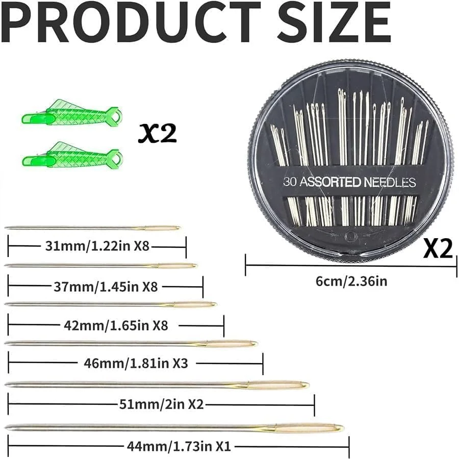 60 عدد سوزن خیاطی، سوزن برای خیاطی، سوزن های قلاب بافی برای پشم، سوزن ملیله دوزی برای کارهای دستی و دوخت دستی