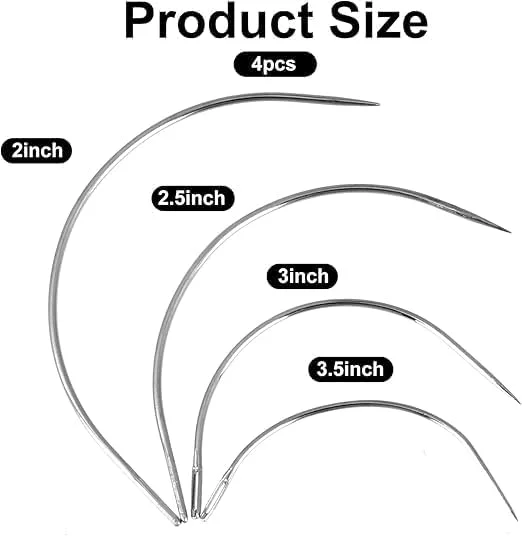 سوزن های منحنی 2'' / 2.5'' / 3 ''/ 3.5 '' نوع C، سوزن های خیاطی دستی چرم برای ساخت کلاه گیس، چرم فرش، تعمیر بوم، مدل سازی و صنایع دستی پارچه مبل، کفش