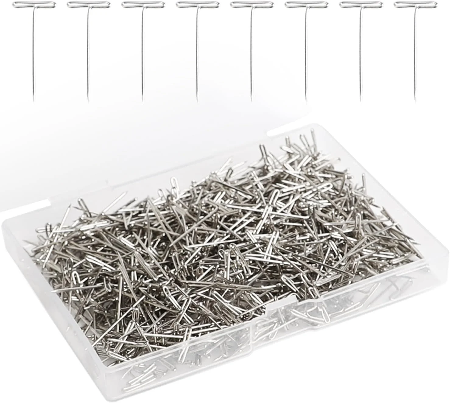 ست 500 عددی سوزن کلاه گیس، سوزن های تی 27 میلی متری از جنس استیل ضد زنگ، سوزن های تی جواهرات فلزی با جعبه پلاستیکی، سوزن های تی برای ساخت کلاه گیس، صنایع دستی بافتنی DIY