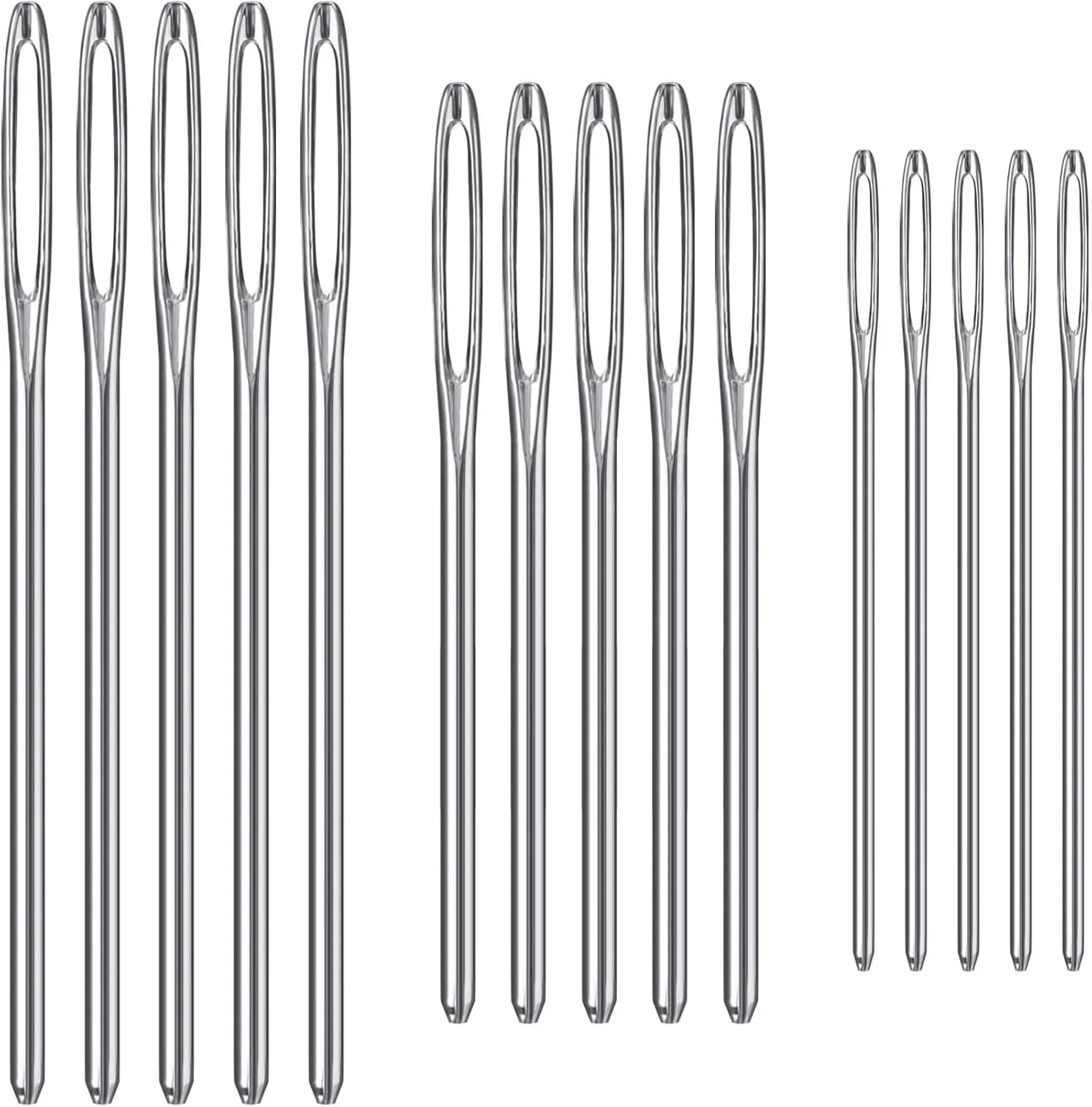 15 عدد سوزن ضخیم ته گرد با سوراخ بزرگ، سوزن بافتنی استیل ضد زنگ، سوزن های خیاطی دستی، سوزن های چرمی برای خیاطی DIY و صنایع دستی دست ساز