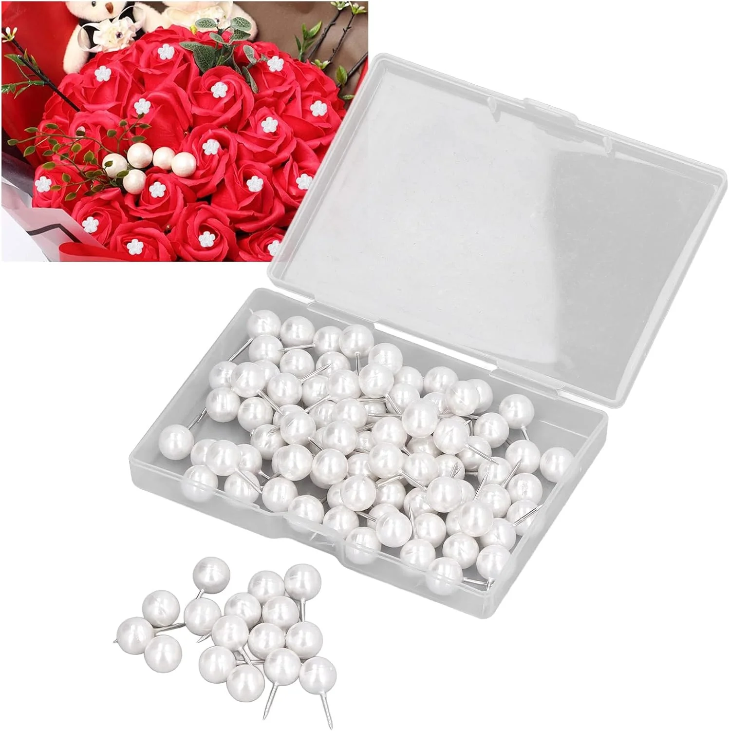 سوزن ته گرد سر توپی مرواریدی سفید، مقاوم در برابر حرارت، استیل ضد زنگ، بسته پلاستیکی برای علامت گذاری پروژه های صنایع دستی