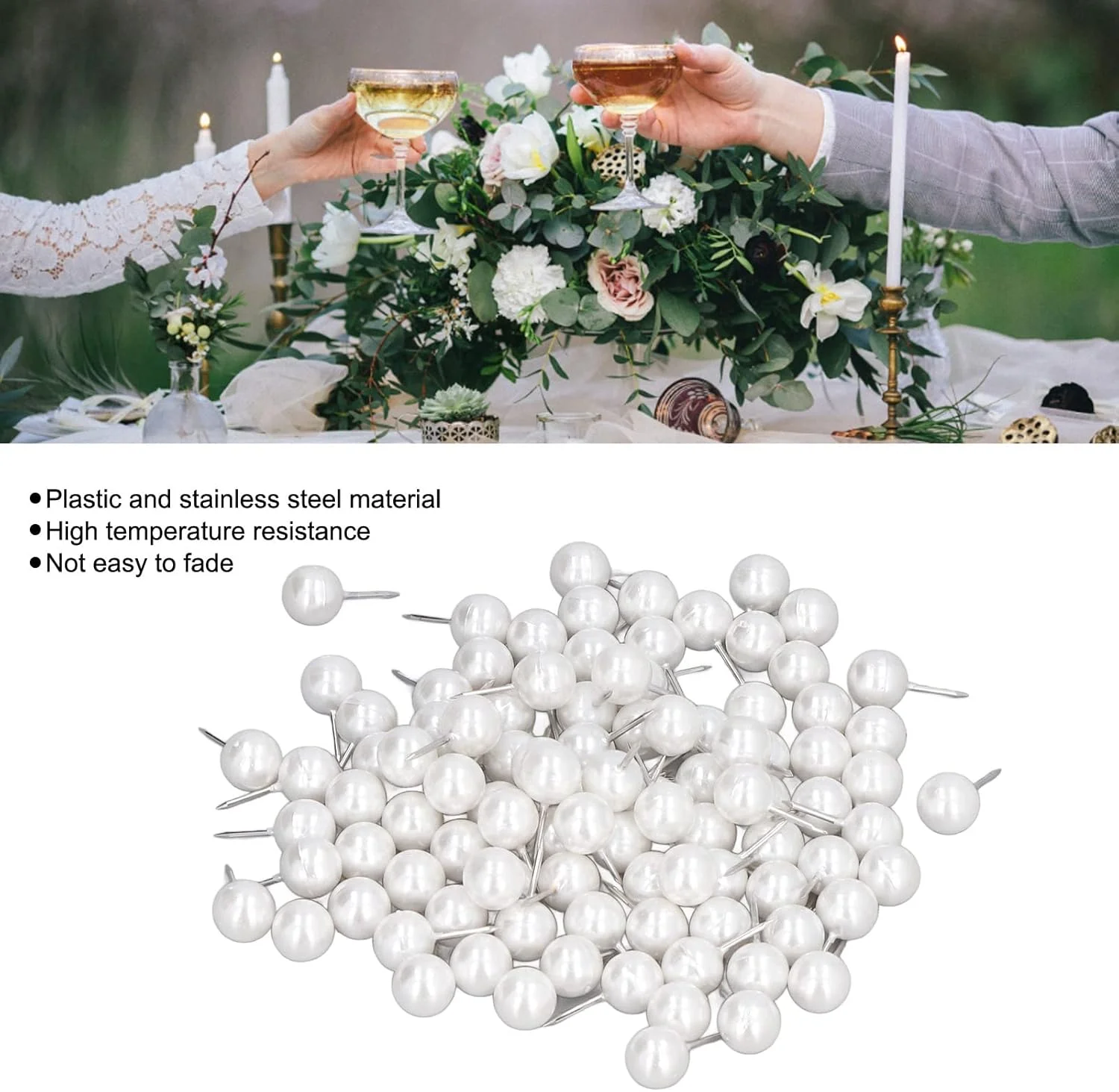 سوزن ته گرد سر توپی مرواریدی سفید، مقاوم در برابر حرارت، استیل ضد زنگ، بسته پلاستیکی برای علامت گذاری پروژه های صنایع دستی