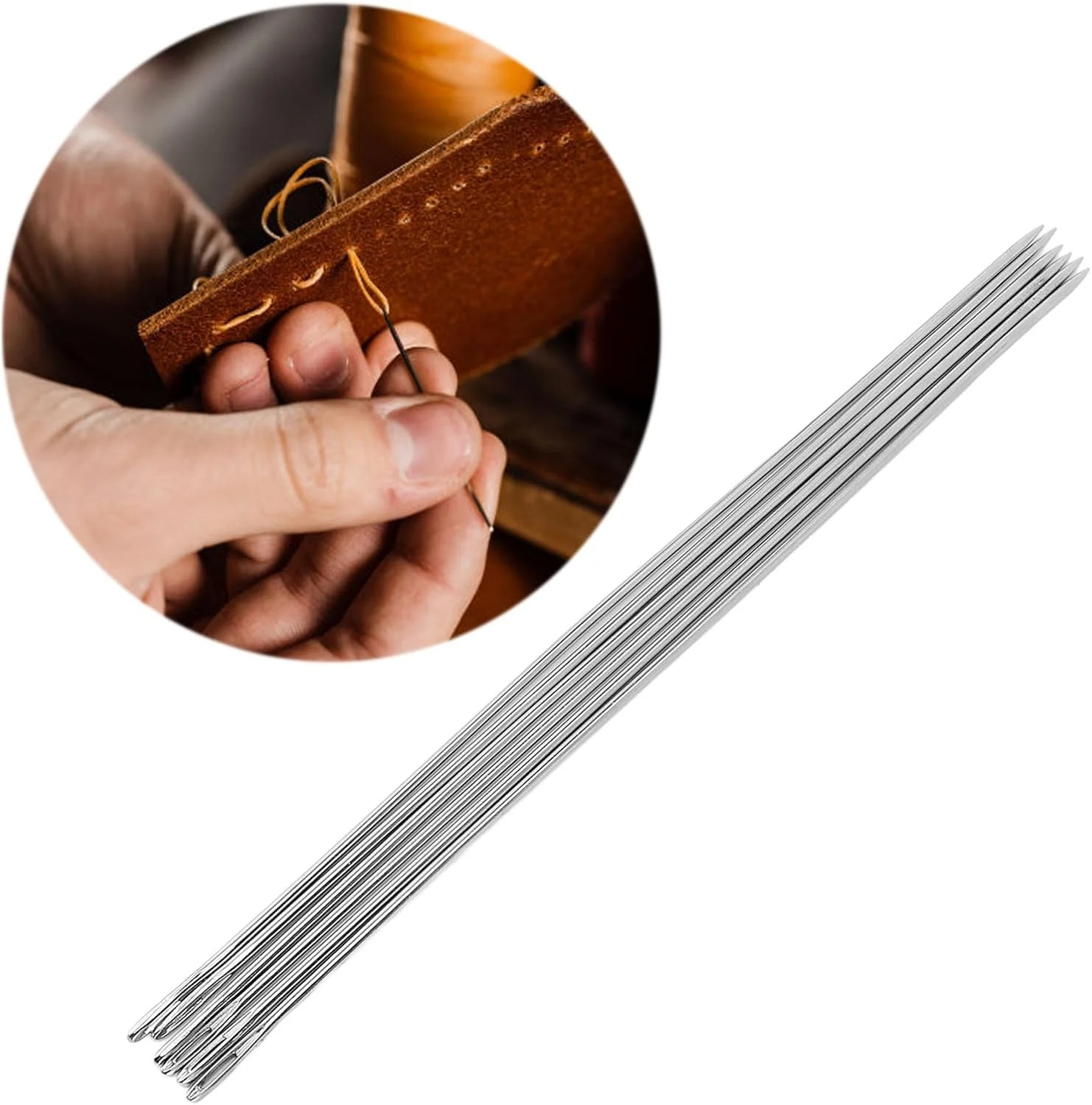 6 عدد سوزن چشم بزرگ استیل ضد زنگ برای دوخت دستی چرم، کاردستی، 30 سانتی متر طول و 0.3 سانتی متر ضخامت، مناسب برای مصارف خانگی و استودیویی