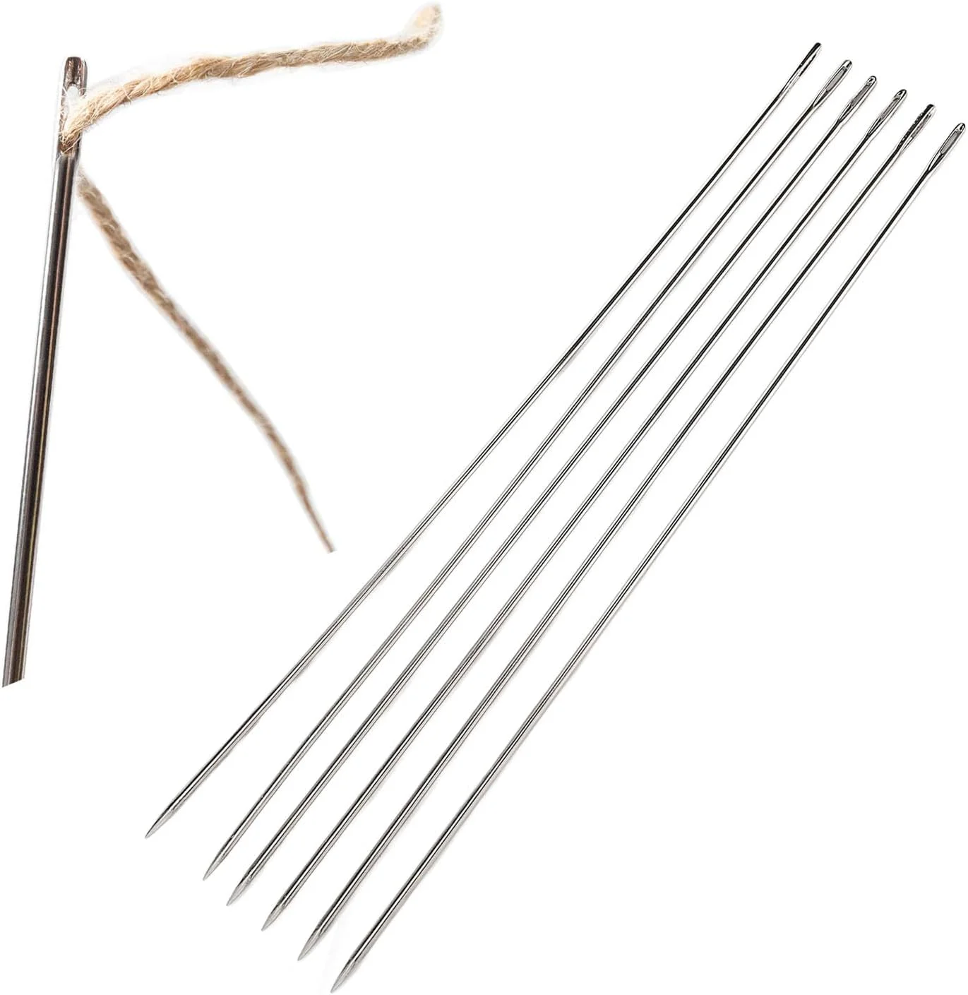 6 عدد سوزن چشم بزرگ استیل ضد زنگ برای دوخت دستی چرم، کاردستی، 30 سانتی متر طول و 0.3 سانتی متر ضخامت، مناسب برای مصارف خانگی و استودیویی
