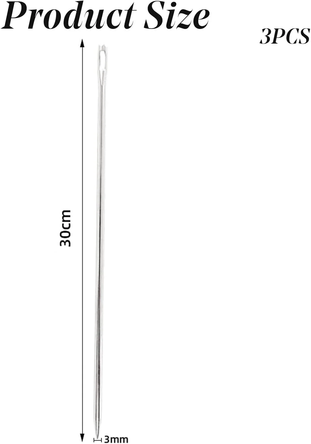 ست 3 عددی سوزن خیاطی دستی چشم بزرگ 30 سانتی متری، سوزن های حرفه ای بلند روکش مبلمان برای پروژه های صنایع دستی خانگی، عروسک سازی و تافتینگ