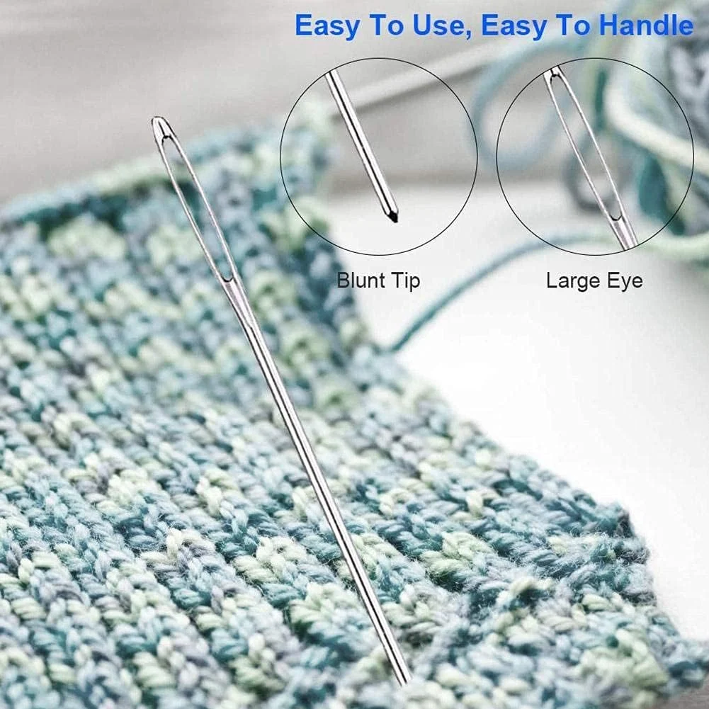 9 عدد سوزن خیاطی ضخیم با نوک گرد و چشم بزرگ به همراه بطری پلاستیکی، مناسب برای گلدوزی، بافتنی، چرم دوزی و لوازم جانبی خیاطی