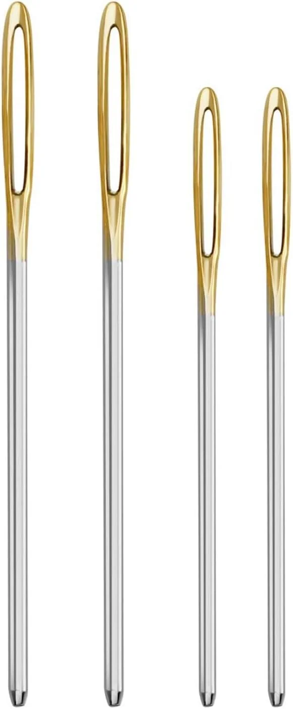 4 عدد سوزن کند نوک فولادی چشم بزرگ، سوزن های خیاطی چشمی، سوزن های بافندگی نخ مناسب برای ملیله دوزی یا کاردستی DIY، سوزن بید، سوزن وصله