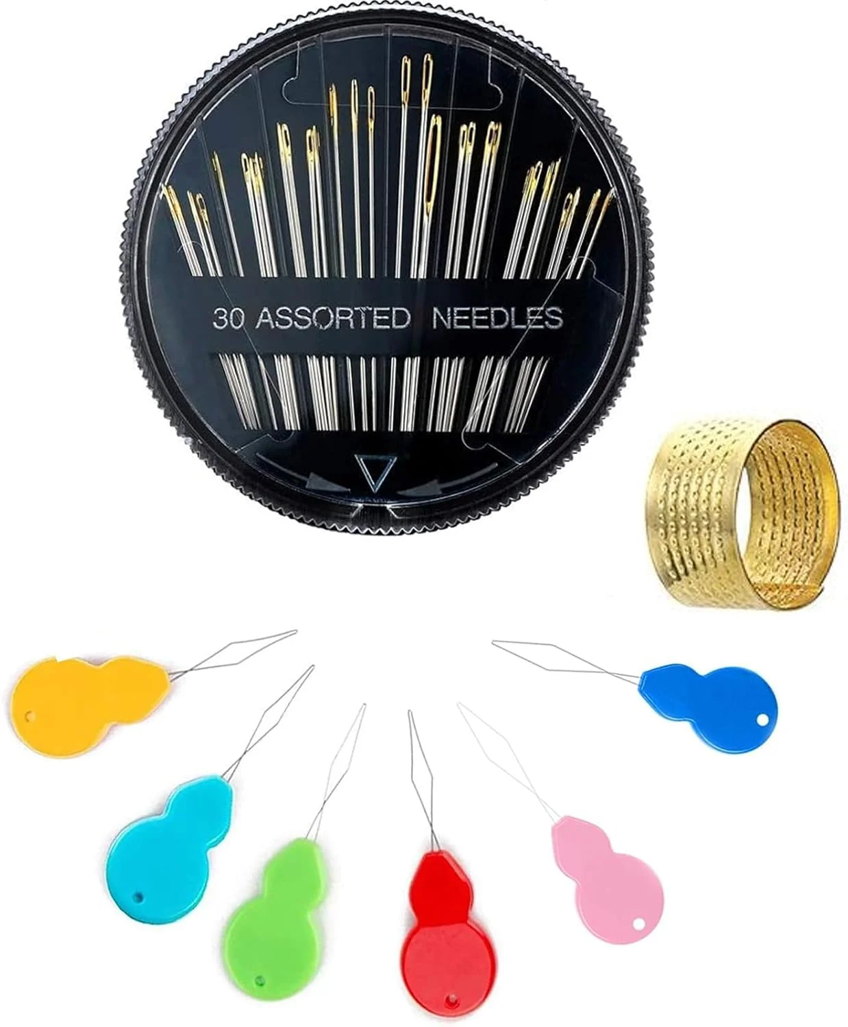ست 30 عددی سوزن خیاطی دستی، شامل 6 سوزن نخ کن، 1 انگشتانه، برای خیاطی دستی، سوزن گلدوزی، سوزن ها، سوزن های گلدوزی خیاطی دستی