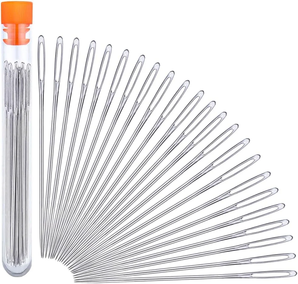 23 عدد سوزن خیاطی چشم بزرگ، سوزن های تیز خیاطی 6.5 سانتی متری، سوزن نخ گلدوزی چرمی دست ساز، سوزن های بافتنی نخ استیل ضد زنگ با بطری پلاستیکی 8.4 سانتی متری