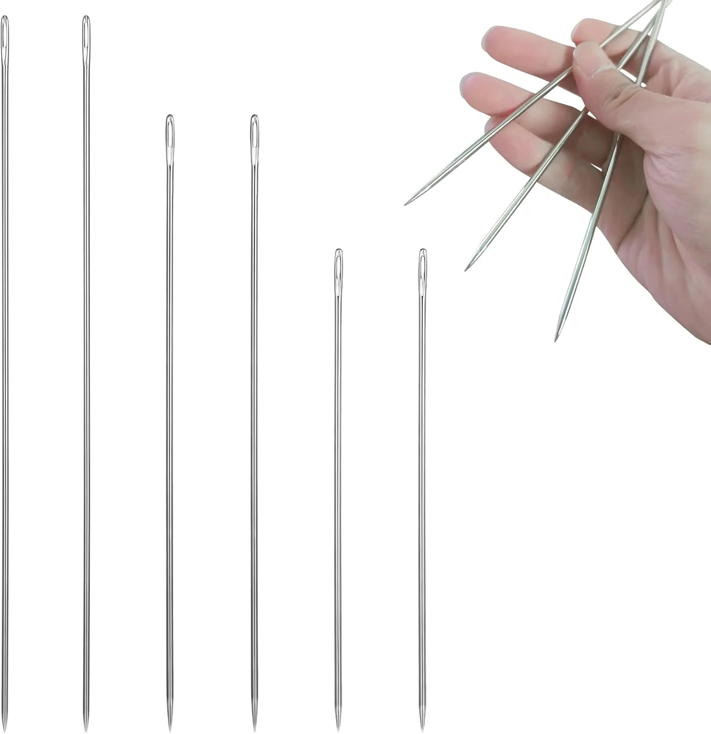بسته 6 عددی سوزن خیاطی، برای سوزن های رفو با چشمی بزرگ، سوزن های خیاطی با چشمی بزرگ، سوزن گلدوزی بلند Ouligay، سوزن های خیاطی، چشمی بزرگ، سوزن روکش آویز، نخ کشی کودکان