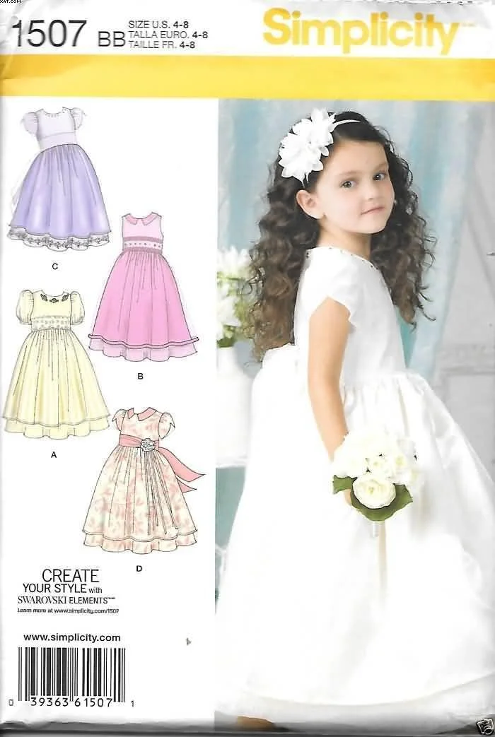 الگوی خیاطی لباس مجلسی دخترانه Simplicity 1507، سایزهای 4-8