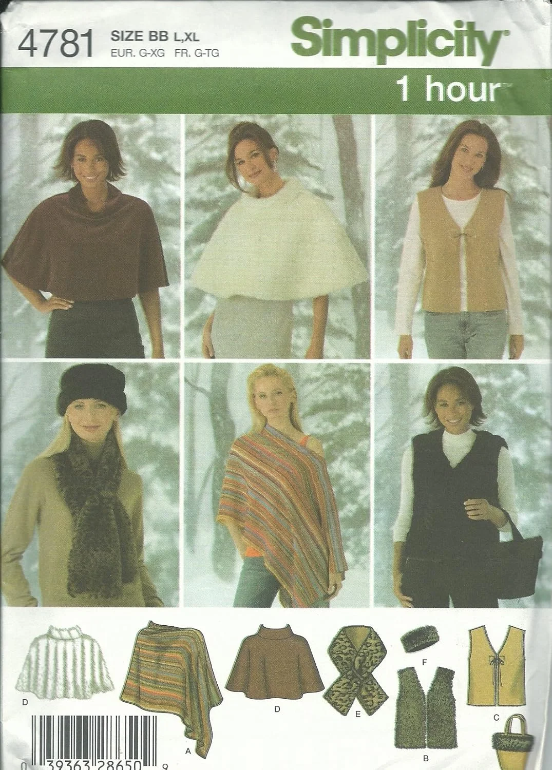 الگوی خیاطی سادگی 4781BB، الگوی 1 ساعته زنانه، پانچو، کیف، جلیقه، سایز L-XL الگوی خیاطی سادگی 4781BB، الگوی 1 ساعته زنانه، پانچو، کیف، جلیقه، سایز L-XL