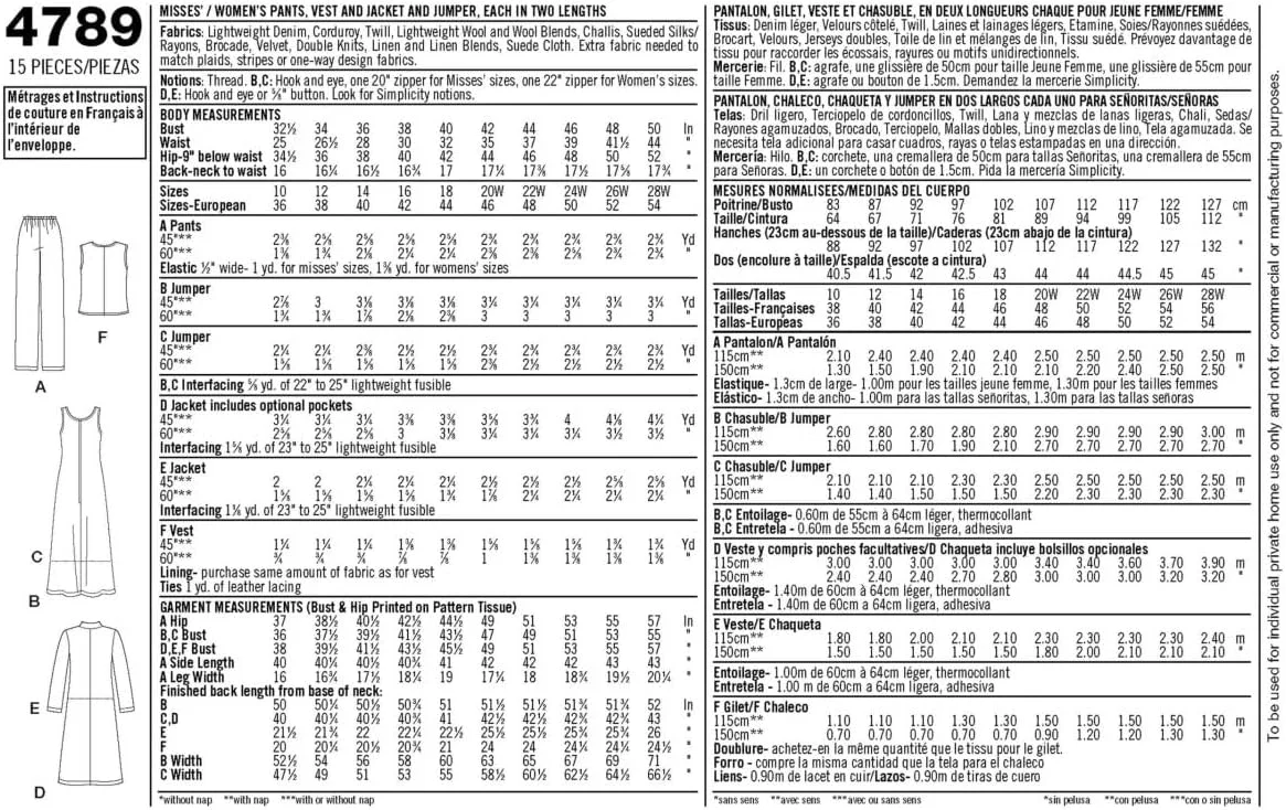 الگوی خیاطی سادگی 4789 لباس های هوشمند و غیر رسمی زنانه و سایز بزرگ، کاغذی، سفید، AA (10 12 14 16 18)