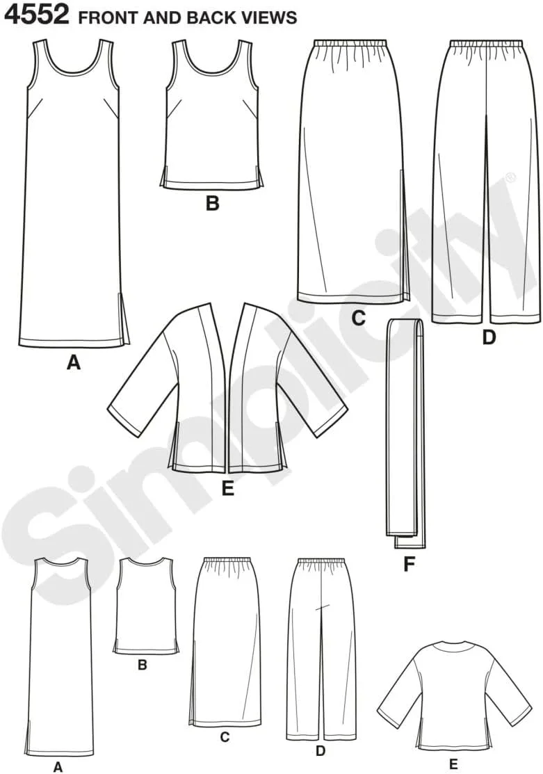 الگوی خیاطی آسان Simplicity 4552 سایز بزرگ برای دامن، شلوار، لباس و شال زنانه اثر Karen Z، سایز BB (20W-28W)