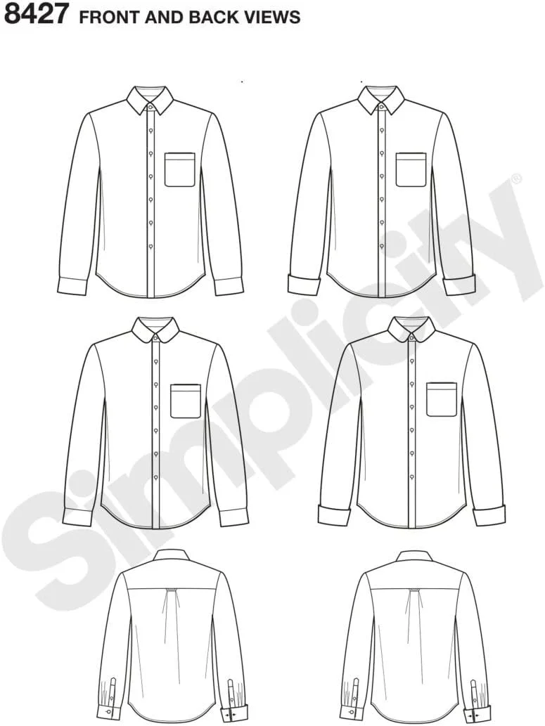 الگوی پیراهن مردانه مدل Simplicity 8427 با یقه و سرآستین های متنوع توسط Mimi G