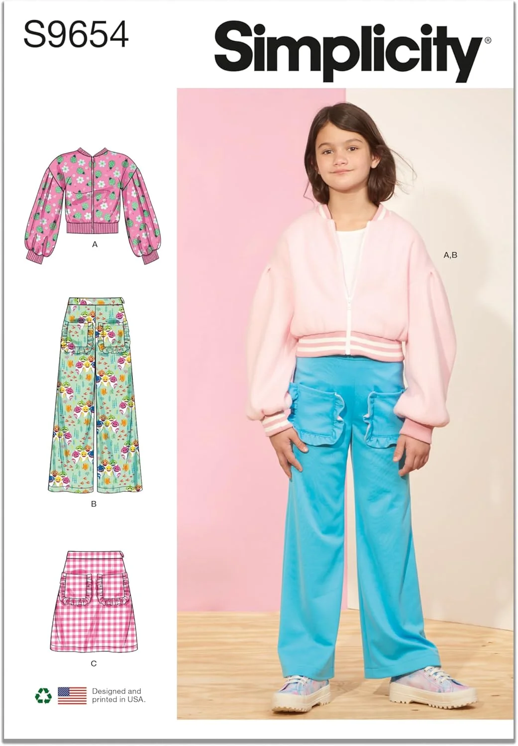 الگوی خیاطی ژاکت، شلوار و دامن بچگانه و دخترانه سادگی، کد S9654، سایزهای 7-8-10-12-14، چند رنگ الگوی خیاطی ژاکت، شلوار و دامن بچگانه و دخترانه سادگی، کد S9654، سایزهای 7-8-10-12-14، چند رنگ