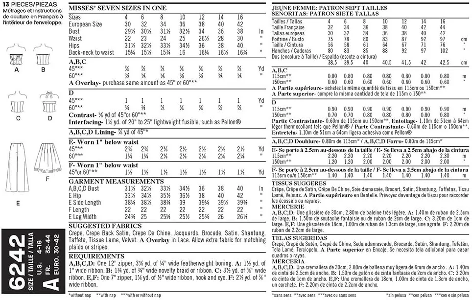 الگوهای خلاقانه سادگی نیو لوک 6242، تاپ کرست، شلوار و دامن زنانه، A (4-6-8-10-12-14-16)