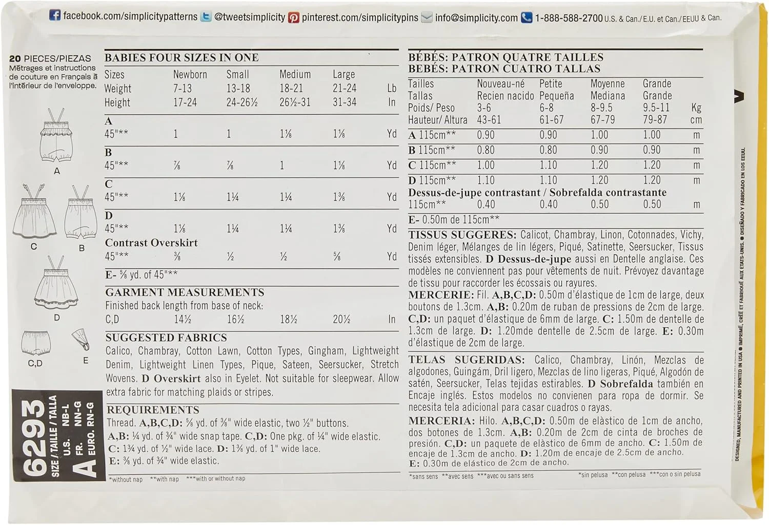 الگوهای خلاقانه نیو لوک سیمپلیسی 6292 برای لباس سرهمی، پیراهن، شورت و هدبند نوزاد، A (NB-Small-Medium-Large)