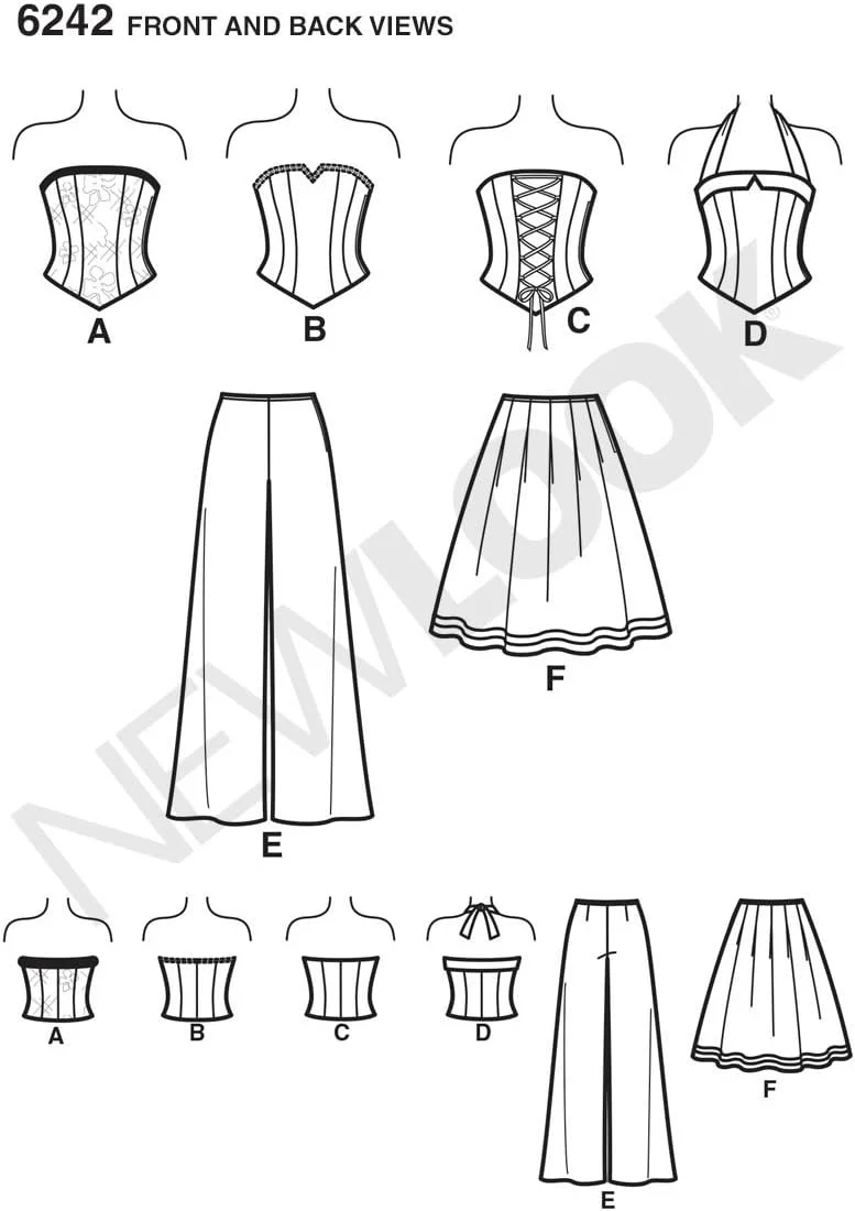الگوهای خلاقانه سادگی نیو لوک 6242، تاپ کرست، شلوار و دامن زنانه، A (4-6-8-10-12-14-16)