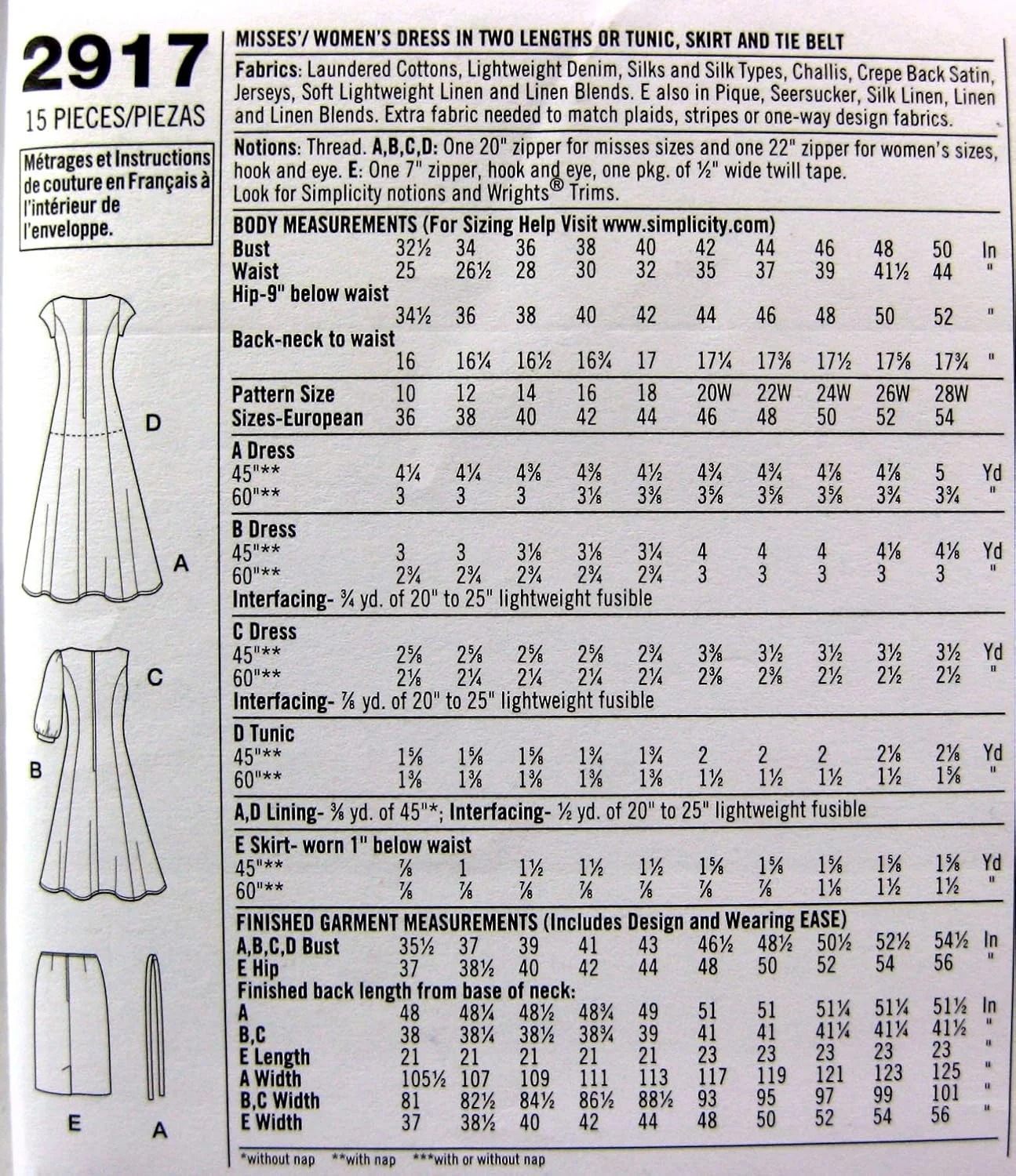 الگوی خیاطی لباس و تونیک زنانه Simplicity 2917 اثر Karen Z، سایزهای 10-18