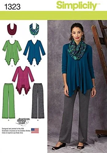 الگوی خیاطی زنانه سادگی 1323 تاپ، شلوار و روسری