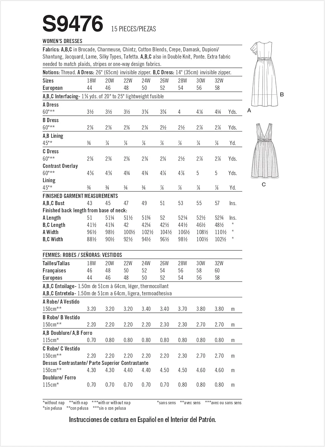 الگوی خیاطی لباس زنانه سادگی، کد S9476، سایزهای 18W-20W-22W-24W، چند رنگ