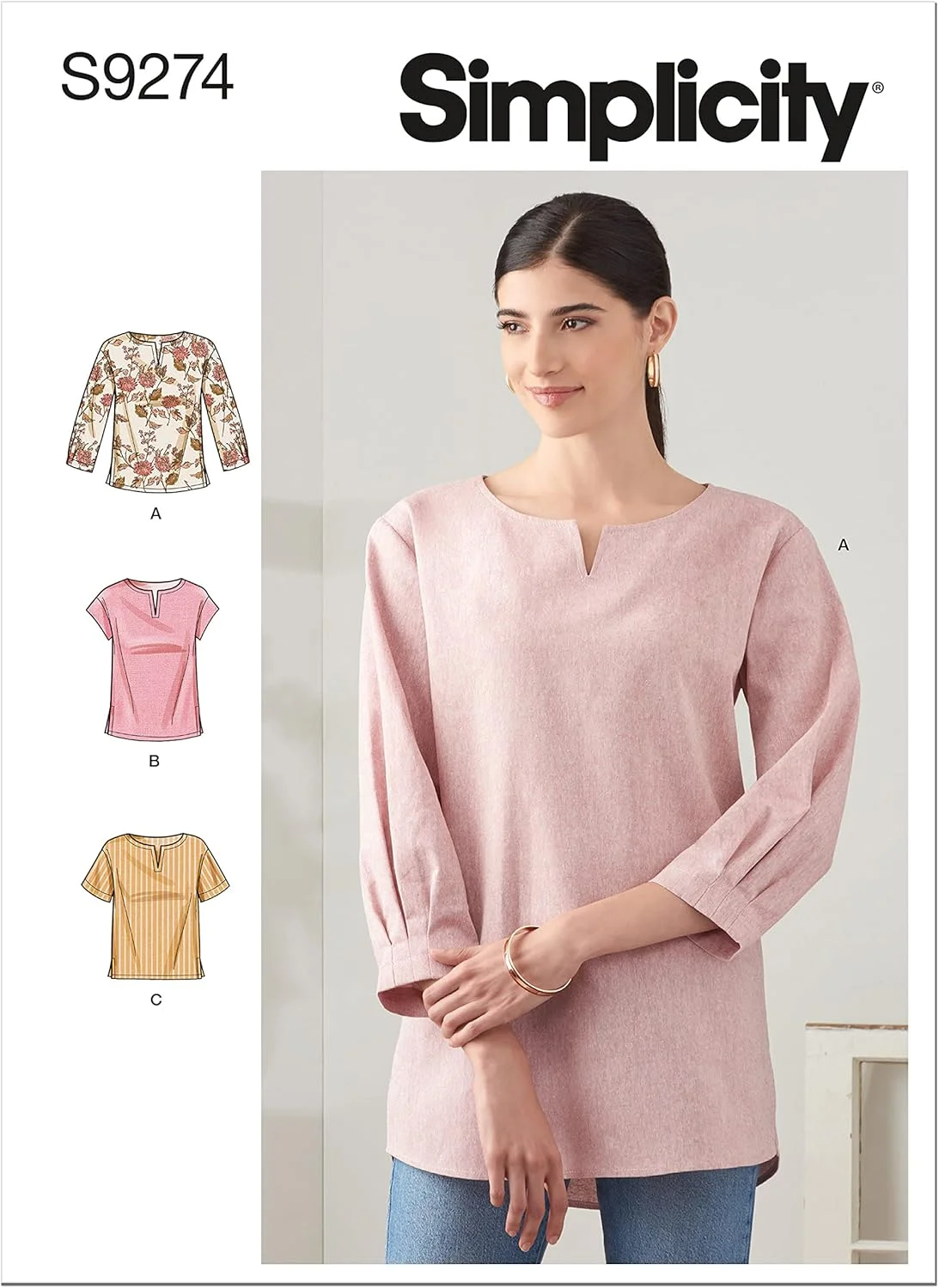 الگوی دوخت تاپ زنانه با آستین افتاده سیمپلیسی، کد 9274، سایزهای 6-14، سفید