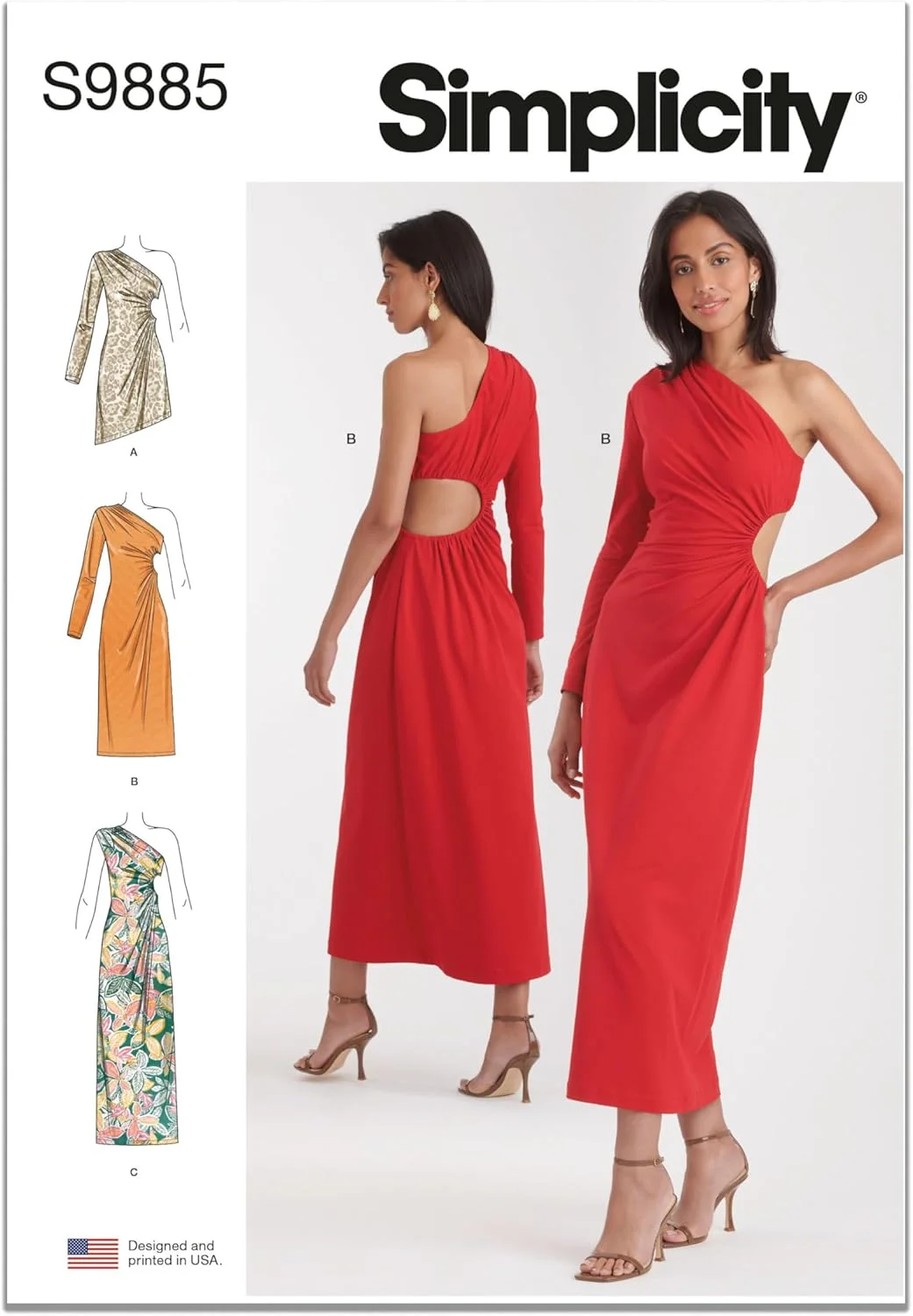 الگوی خیاطی لباس بافتنی یک طرفه زنانه Simplicity، کد طراحی S9885، سایزهای 18-20-22-24-26