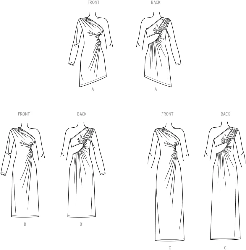 الگوی خیاطی لباس بافتنی یک طرفه زنانه Simplicity، کد طراحی S9885، سایزهای 18-20-22-24-26